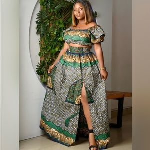 African print matching skirt set